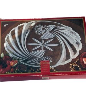 Gorham Holiday Tradition Crystal Oval Serving Platter Starburst 14" Cottagecore